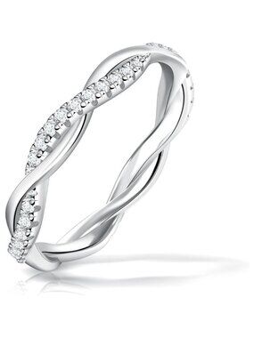 🆕 Women Silver Moissanite Eternity Ring Twisted Rope Wedding Band Sterling Gift